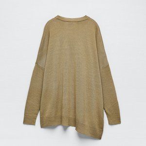 NWT New Zara Linen Blend Knit Sand Oversized Sweater Size XS/S